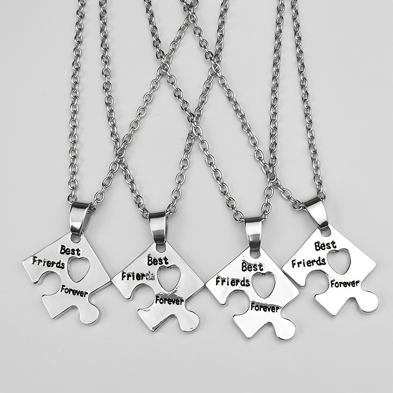 Stainless Steel Puzzle Necklace Bestie Jewelry Set 4 Pcs